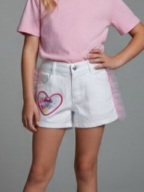 Barbie Mattel Girls White Pink Denim Shorts with Tulle and Patchwork Size 14